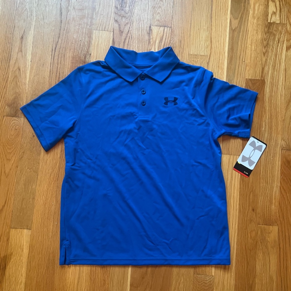 Under Armour Youth Blue Athletic HeatGear Short Sleeve Polo Golf Shirt